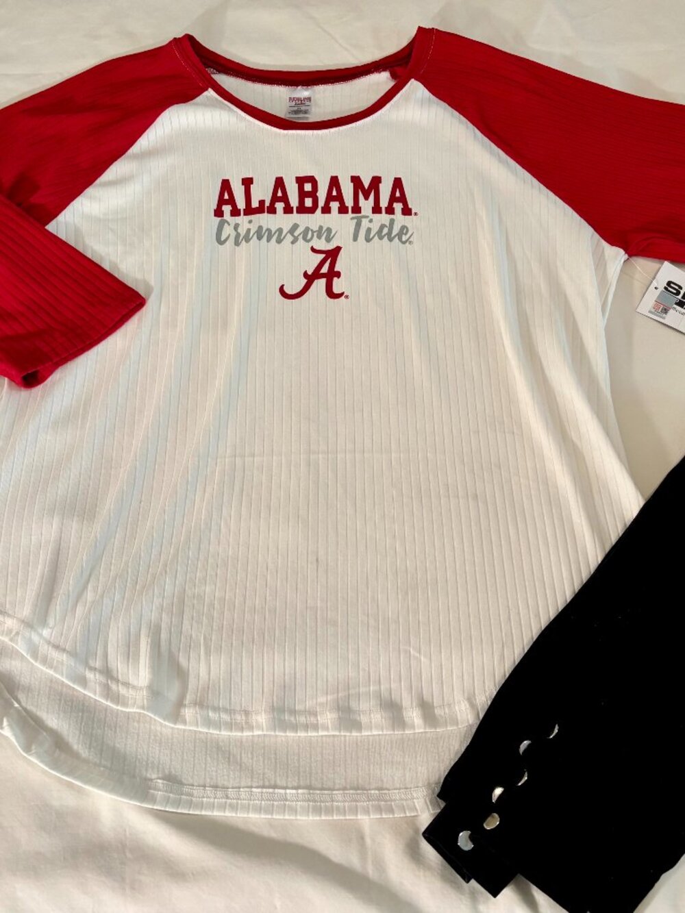 Alabama Crimson Tide Ribbed Knit 3/4 Sleeve Top XL Red White Hi-Low Hem Sideline - Picture 3 of 16